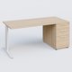 K1 Plateau droit 160x80 avec caisson porteur sous plateau mélamine à droite. Plateau Hêtre et pietement Blanc