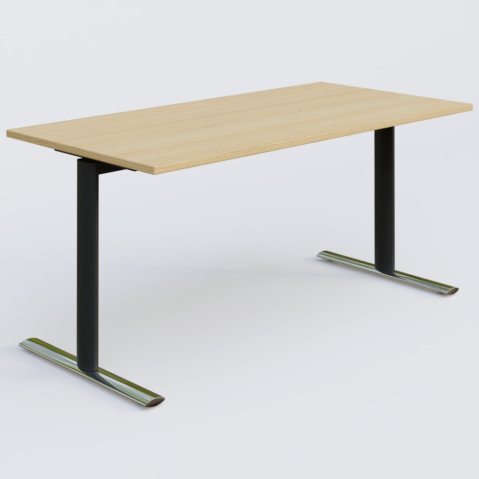 Module droit gamme Pure 160-80 cm. Plateau Chêne clair et pietement Noir/Chrome.