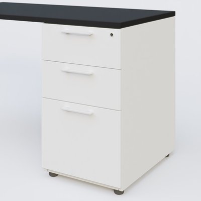 [Pas de famille] - [Pas de sous famille] - Extensions retour sur caisson 100*60 cm avec 3 tiroirs pour bureau K9. Plateau Noir et caissonBlanc.