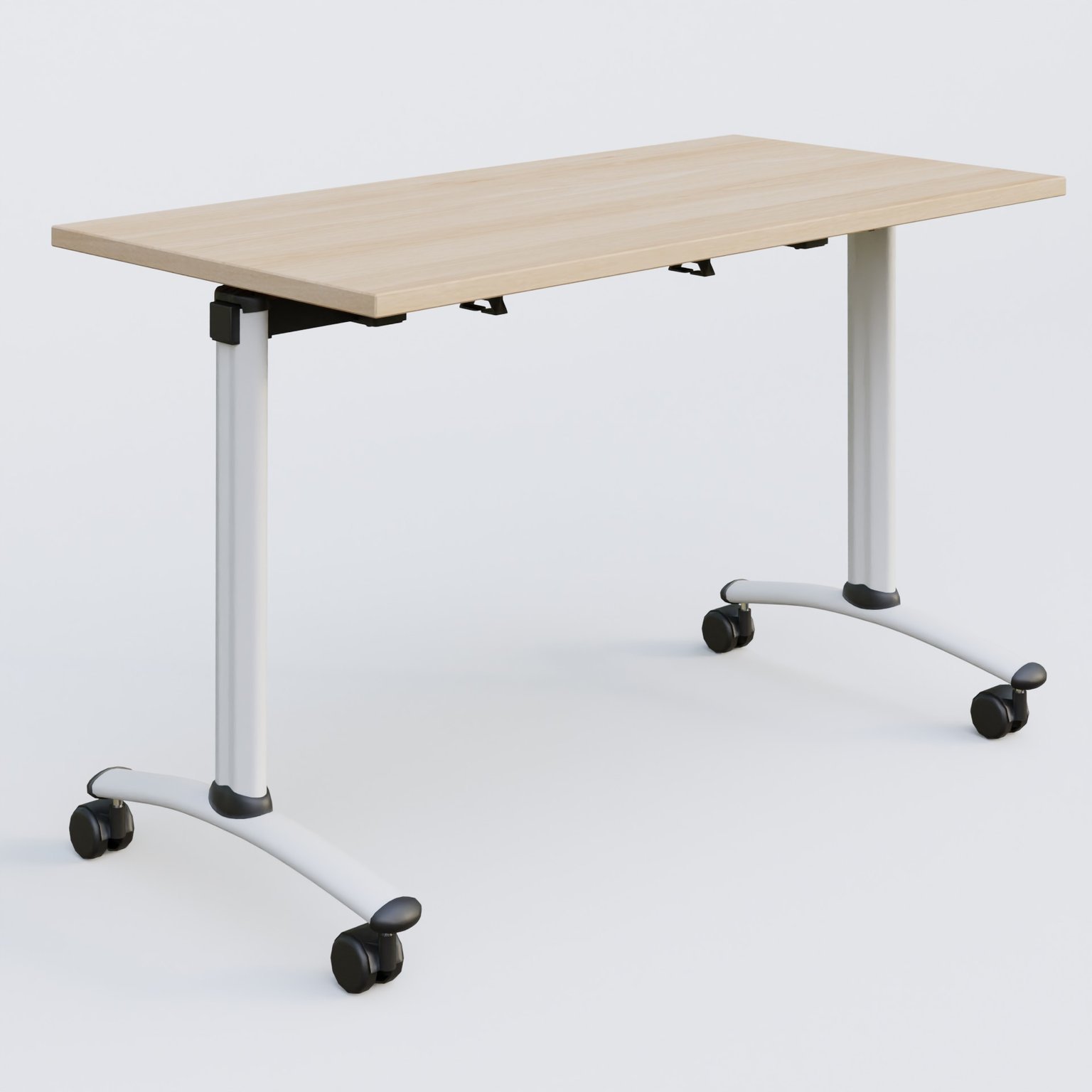 Table abattante gamme Arca 120-60 cm. Plateau Hêtre et pietement Blanc.