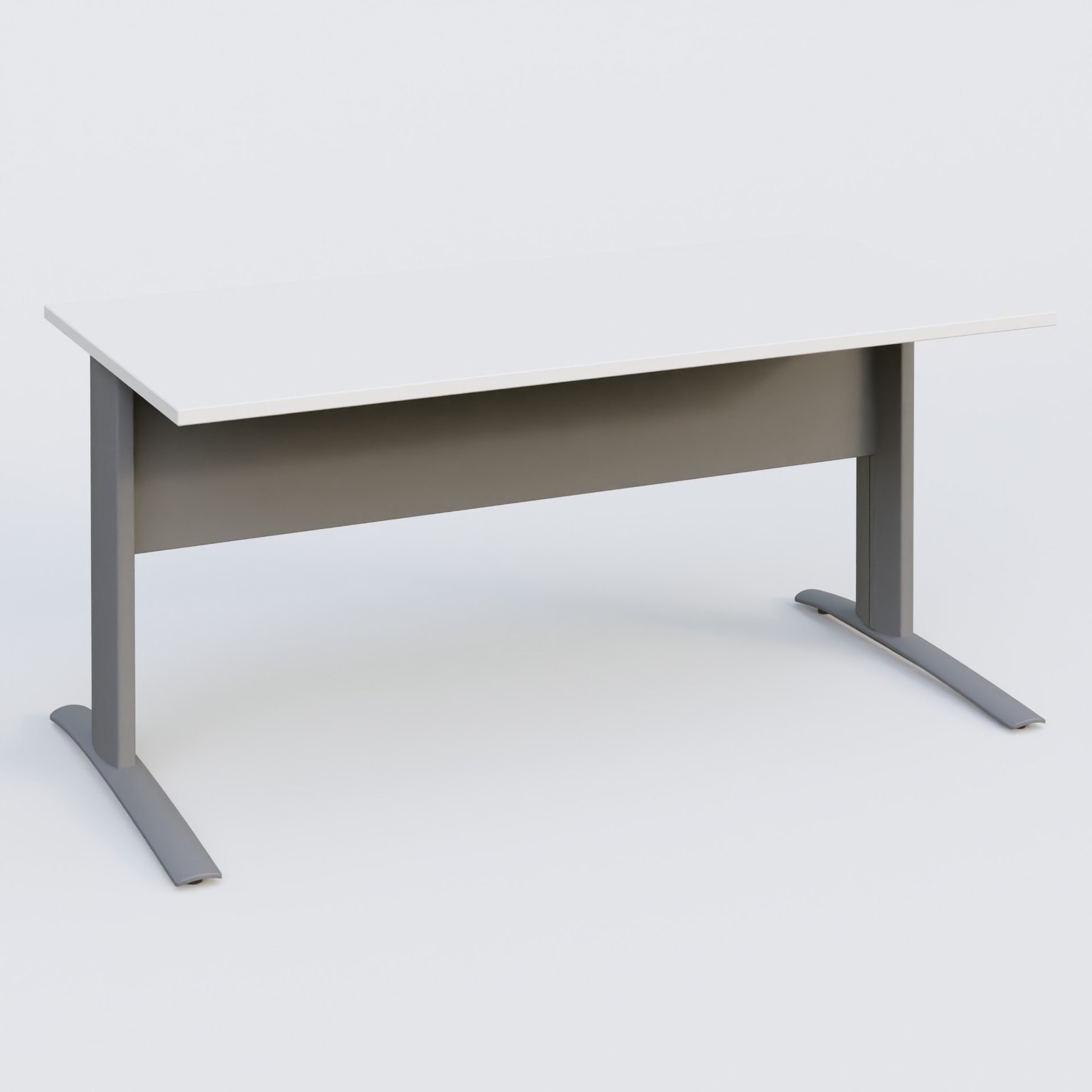 K1 Plateau droit 160x80 avec voile de fond métal. Plateau Blanc et pietement Aluminium