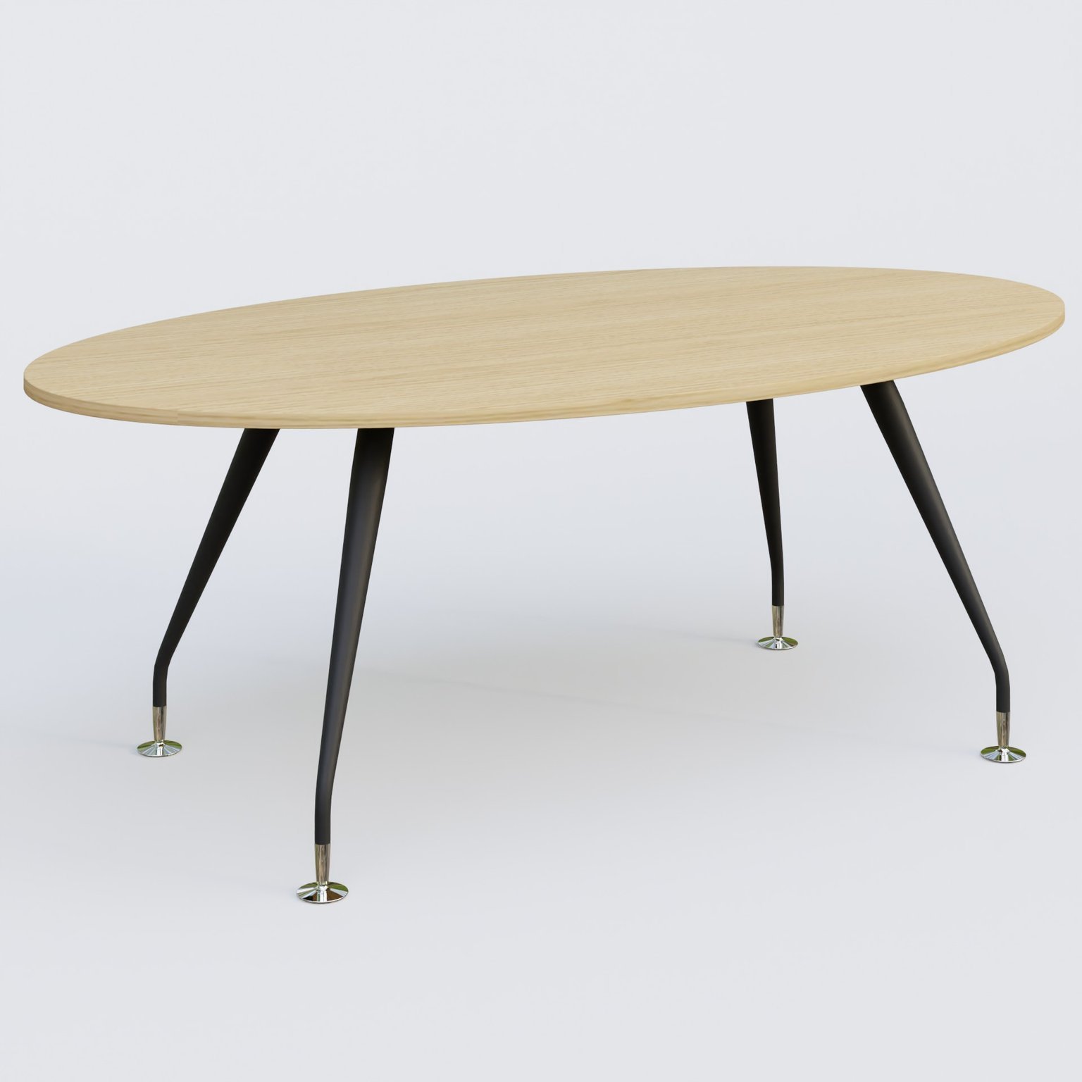 K5 table ovale 200*110 cm. Plateau Chêne clair et pietement Noir Mat avec base chromé.