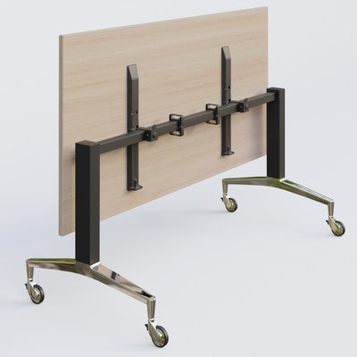 [Pas de famille] - [Pas de sous famille] - Module droit de la gamme LEM 180-80 cm. Plateau Acacia et pietement Noir/Chrome.