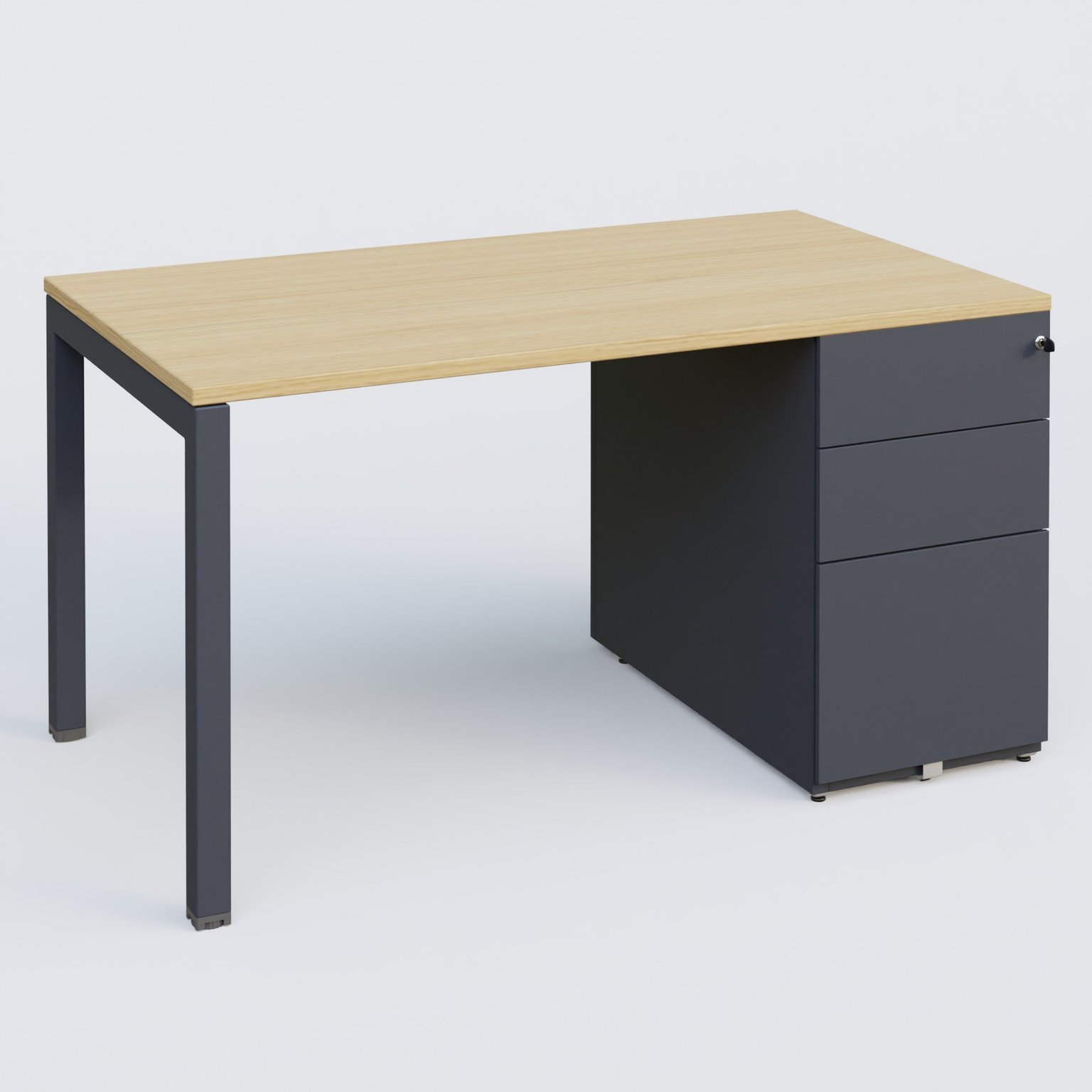K3 Plateau droit 140x80 avec caisson métalique sous le plateau. Plateau Chêne clair et pietement Anthracite