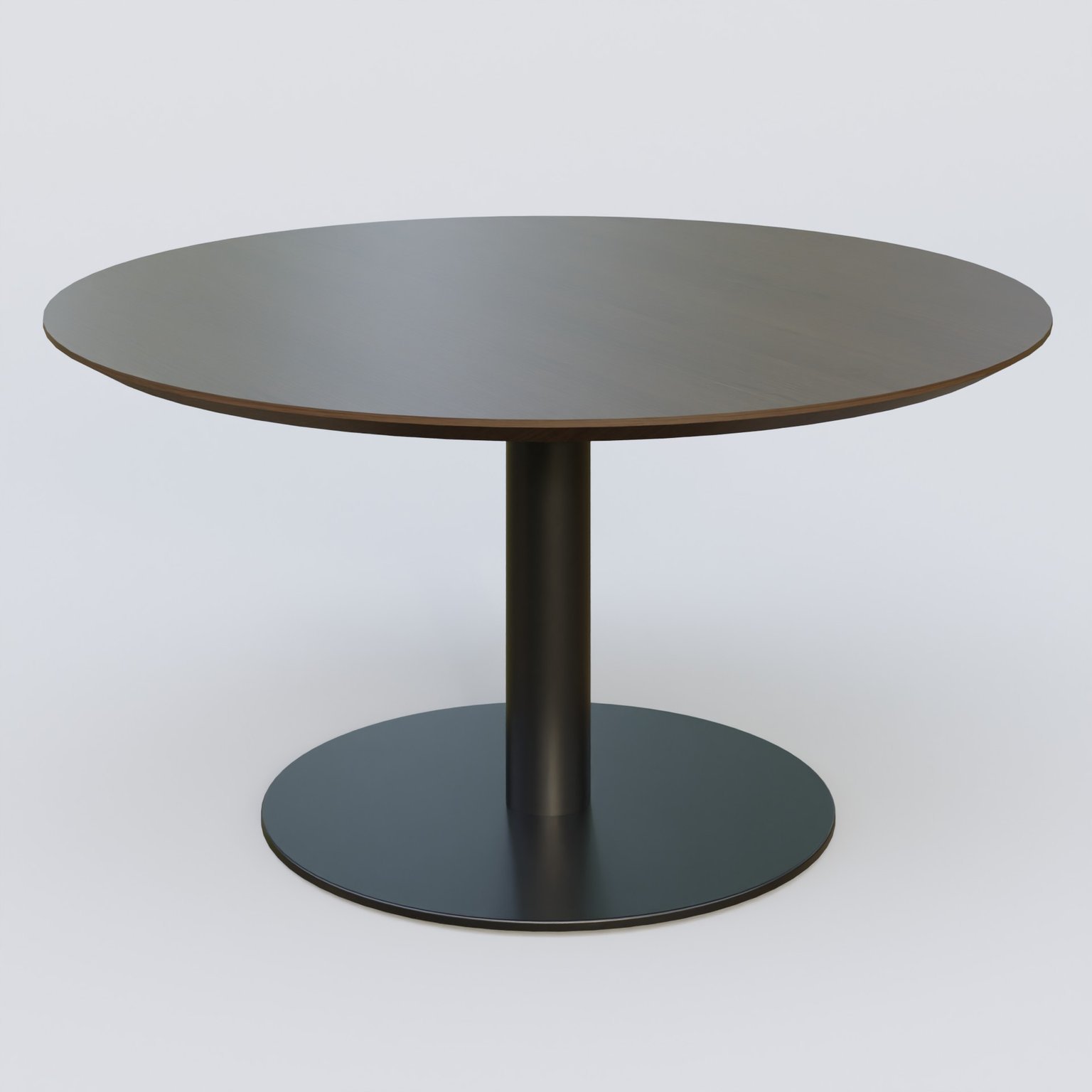 Table Basse Fashion Styl piètement colonne en métal et plateau bois. Plateau Chêne Moka et pietement Noir (RAL 9005).