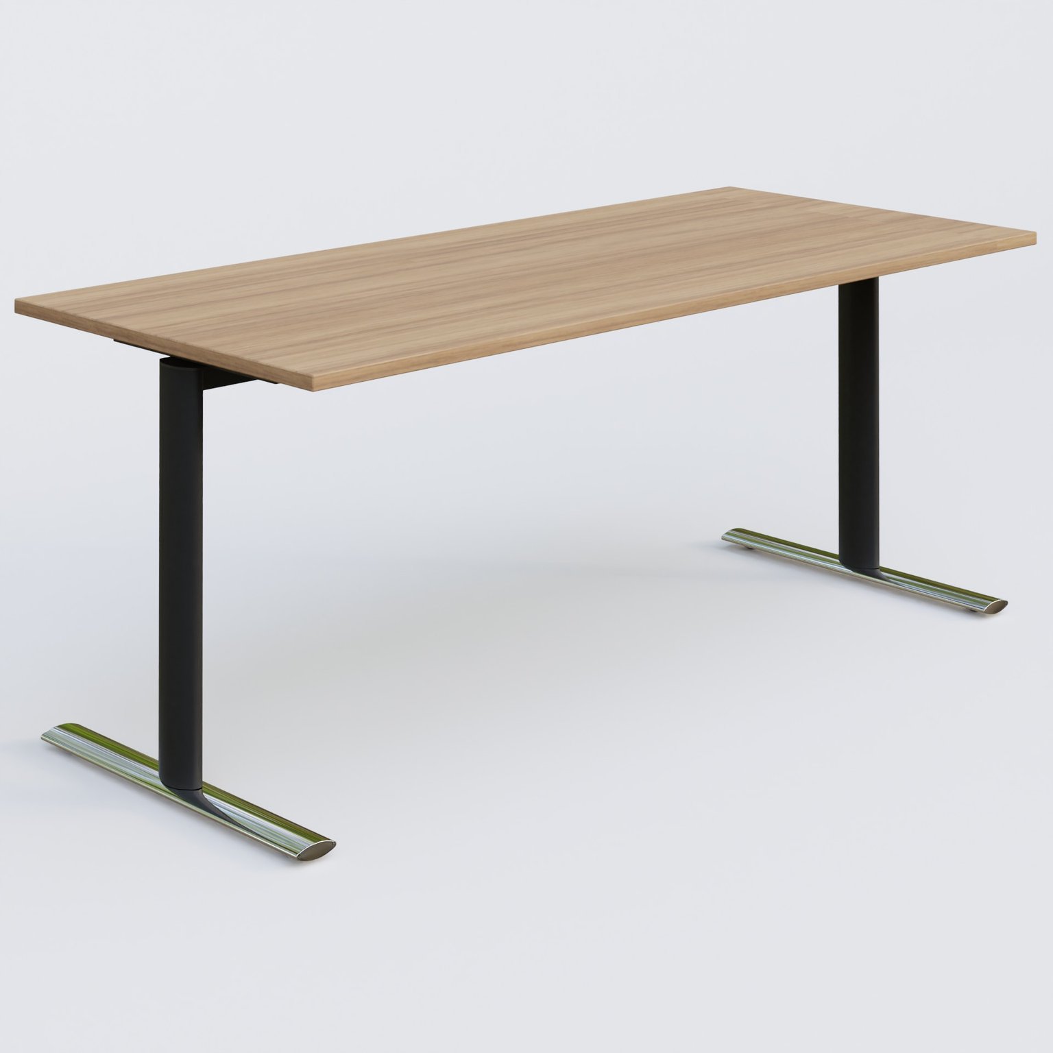 Module droit gamme Pure 180-80 cm. Plateau Noyer et pietement Noir/Chrome.