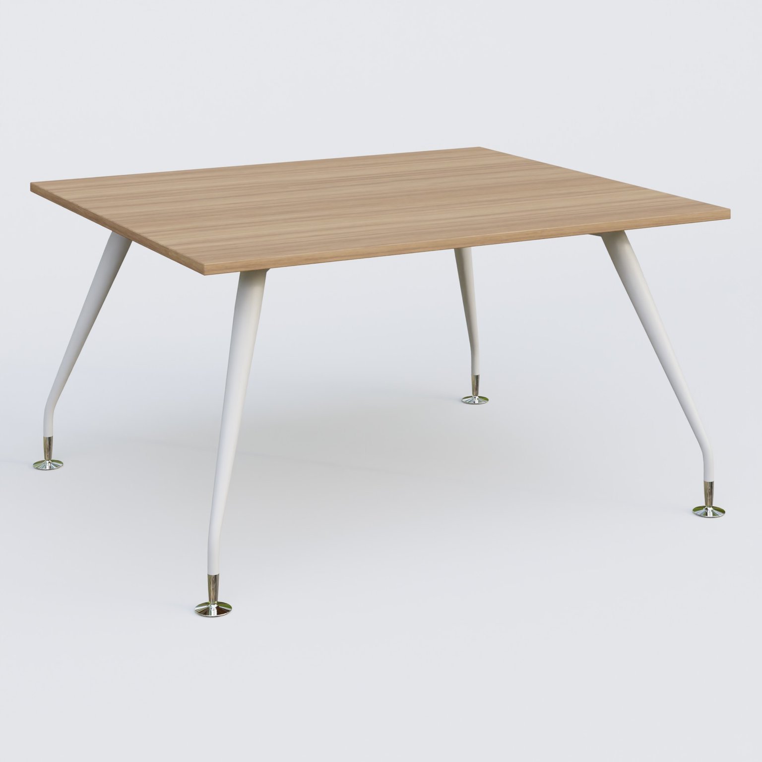 K5 plan droit 140*120 cm. Plateau Noyer et pietement Blanc avec base chromé.
