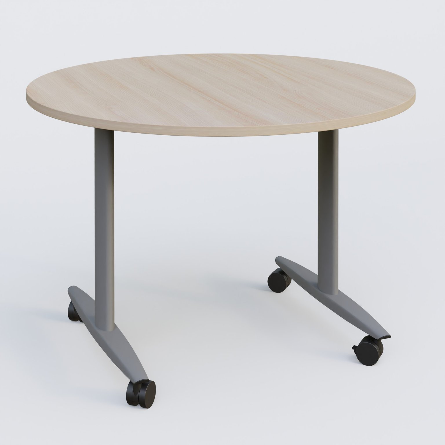 Table ronde abattante gamme Design D110 cm. Plateau Acacia et pietement Aluminium.