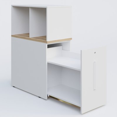 [Pas de famille] - [Pas de sous famille] - Tour de rangement hauteur de bureau position à droite avec Niche. Caisson Chêne naturel et top de finition Blanc.