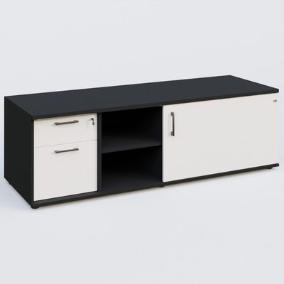 [Pas de famille] - [Pas de sous famille] - Caisson USE ME avec caisson deux tiroirs, porte à droite. Caisson Noir et portes Blanc.