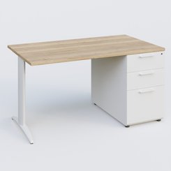 [Pas de famille] - [Pas de sous famille] - K2 Plateau droit 140x80 avec caisson porteur mélamine sous le plateau. Plateau , caisson Chêne naturel et pietement Blanc