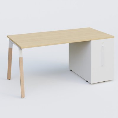 [Pas de famille] - [Pas de sous famille] - K8 WOOD Plateau 180x80 avec tour de rangement mélamine à droite. Plateau Chêne clair et tour de ranfement blanche.