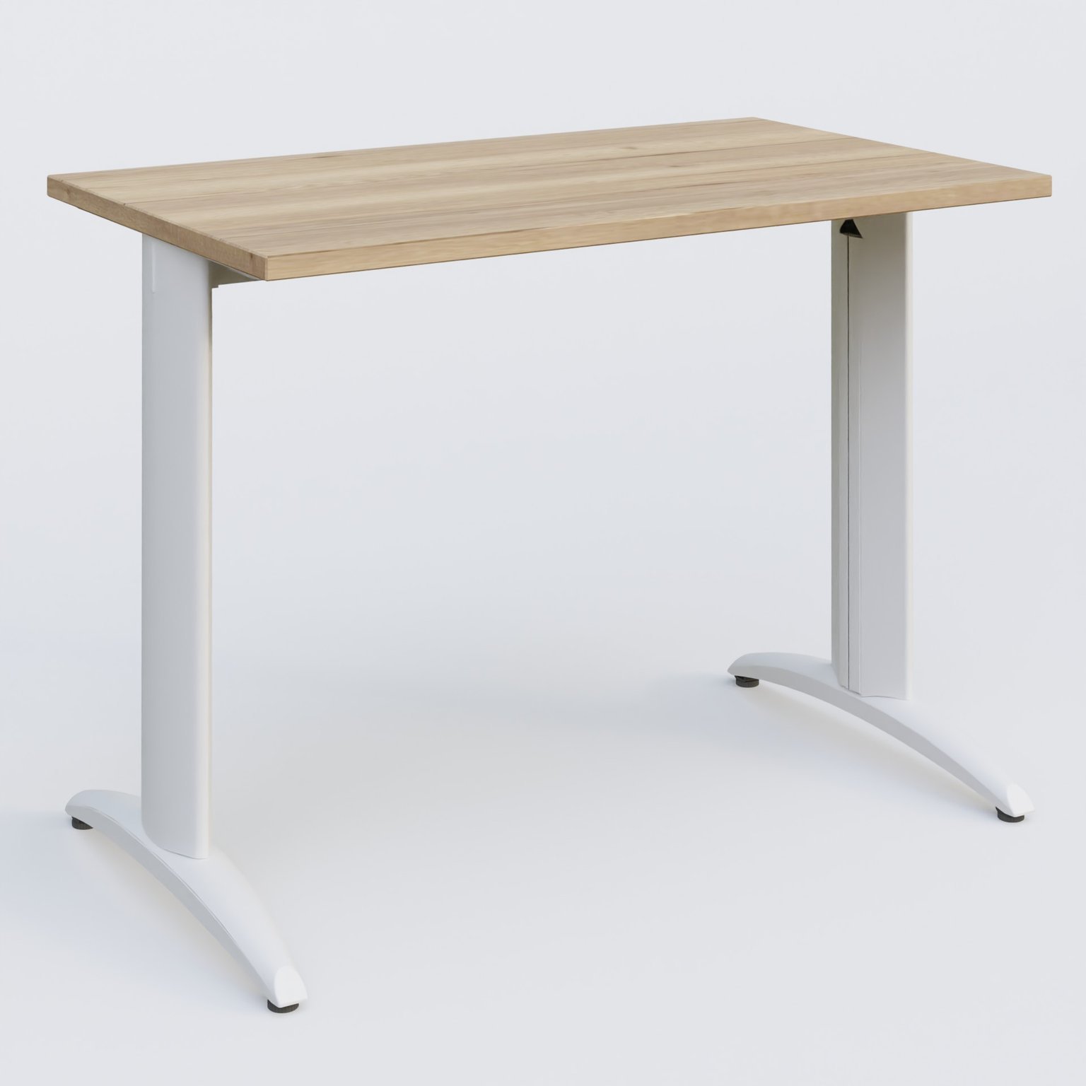 K2 Plateau droit 100x60 pieds fixe. Plateau Chêne naturel et pietement Blanc.