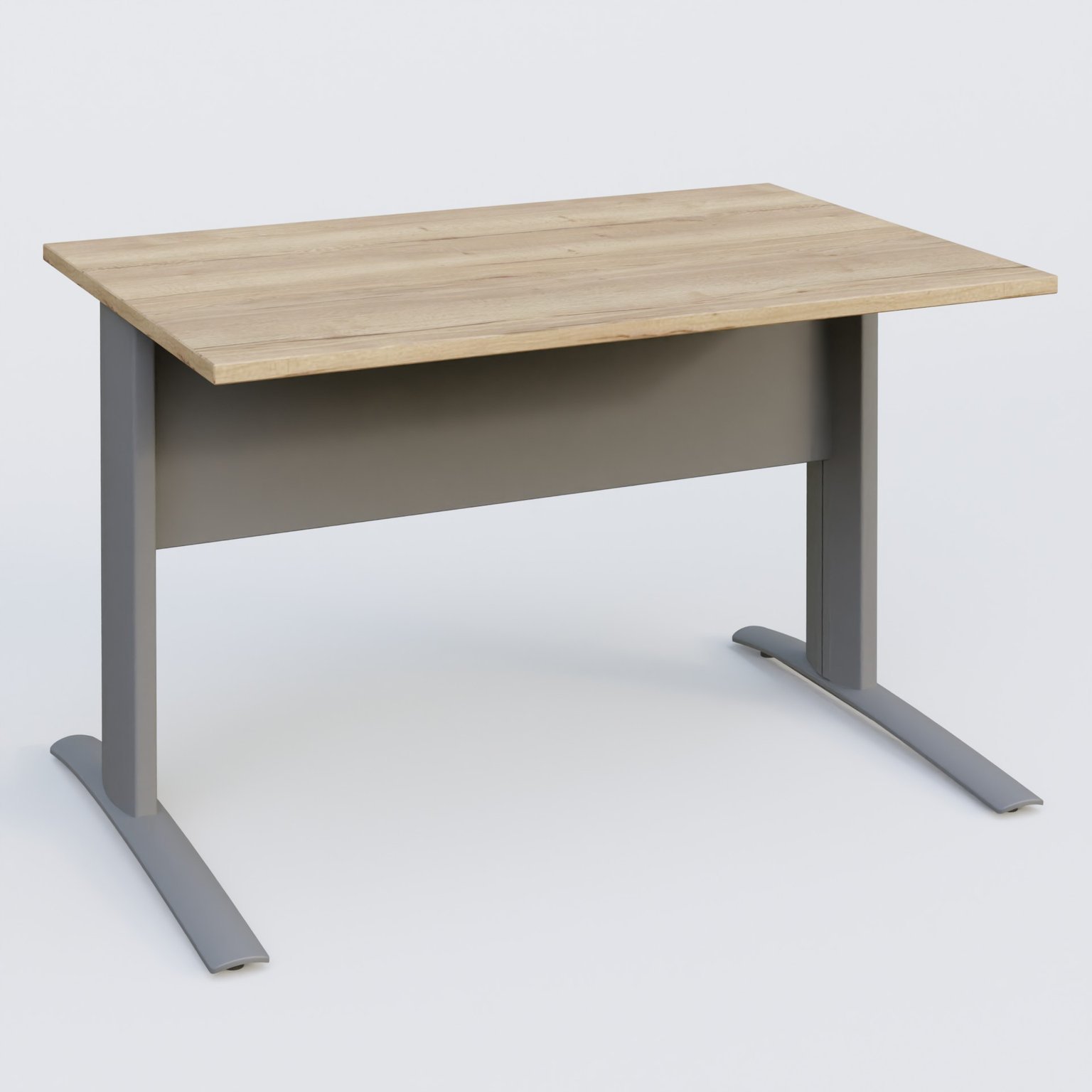 K1 Plateau droit 120x80 avec voile de fond métal. Plateau Chêne naturel et pietement Aluminium