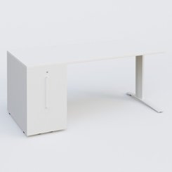 [Pas de famille] - [Pas de sous famille] - K1 Plateau droit 180x80 avec tour de rangement sous plateau à gauche. Plateau Blanc et pietement Blanc