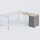 Retour direct 120x60cm sur caisson métal HB P.60cm 3 tiroirs, plateau acacia, structure aluminium