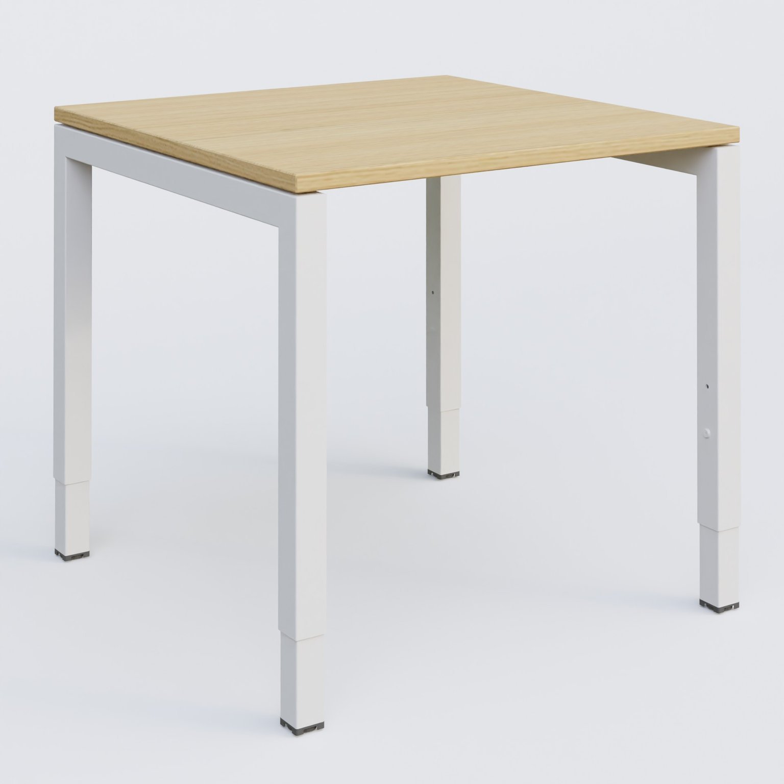 Bureau droit gamme K3 80-80 cm hauteur réglable. Plateau Chêne clair et pietement Blanc.
