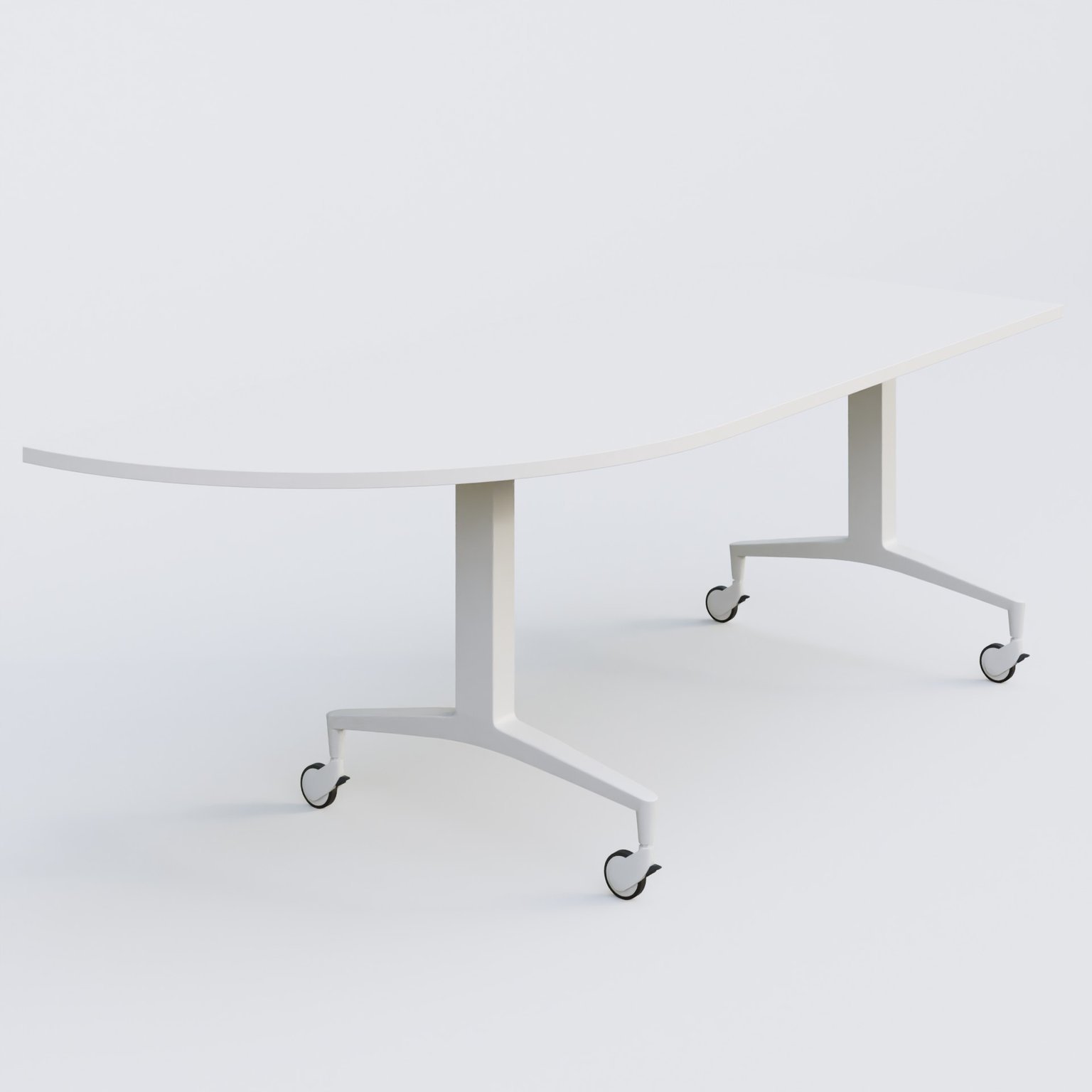 Module d'angle à 90° intégré coté gauche de la gamme LEM 200-110 cm. Plateau Blanc et pietement Blanc.