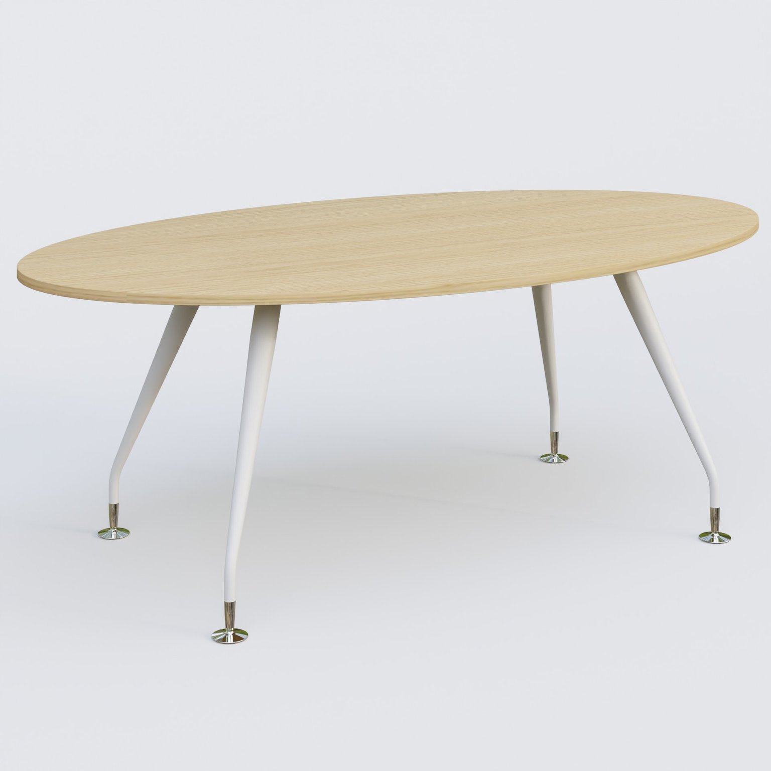 K5 table ovale 200*110 cm. Plateau Chêne clair et pietement Blanc avec base chromé.
