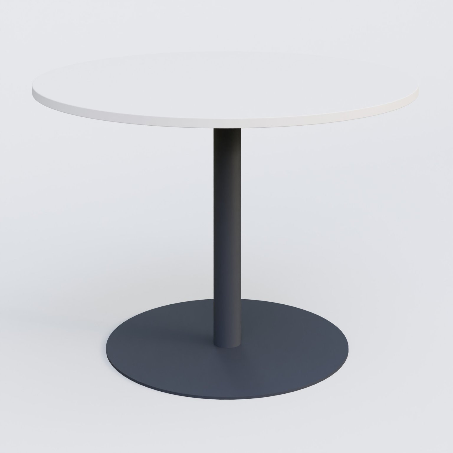 Table ronde diametre 110 cm avec pieds colonne centrale. Plateau Blanc et pietement Anthracite