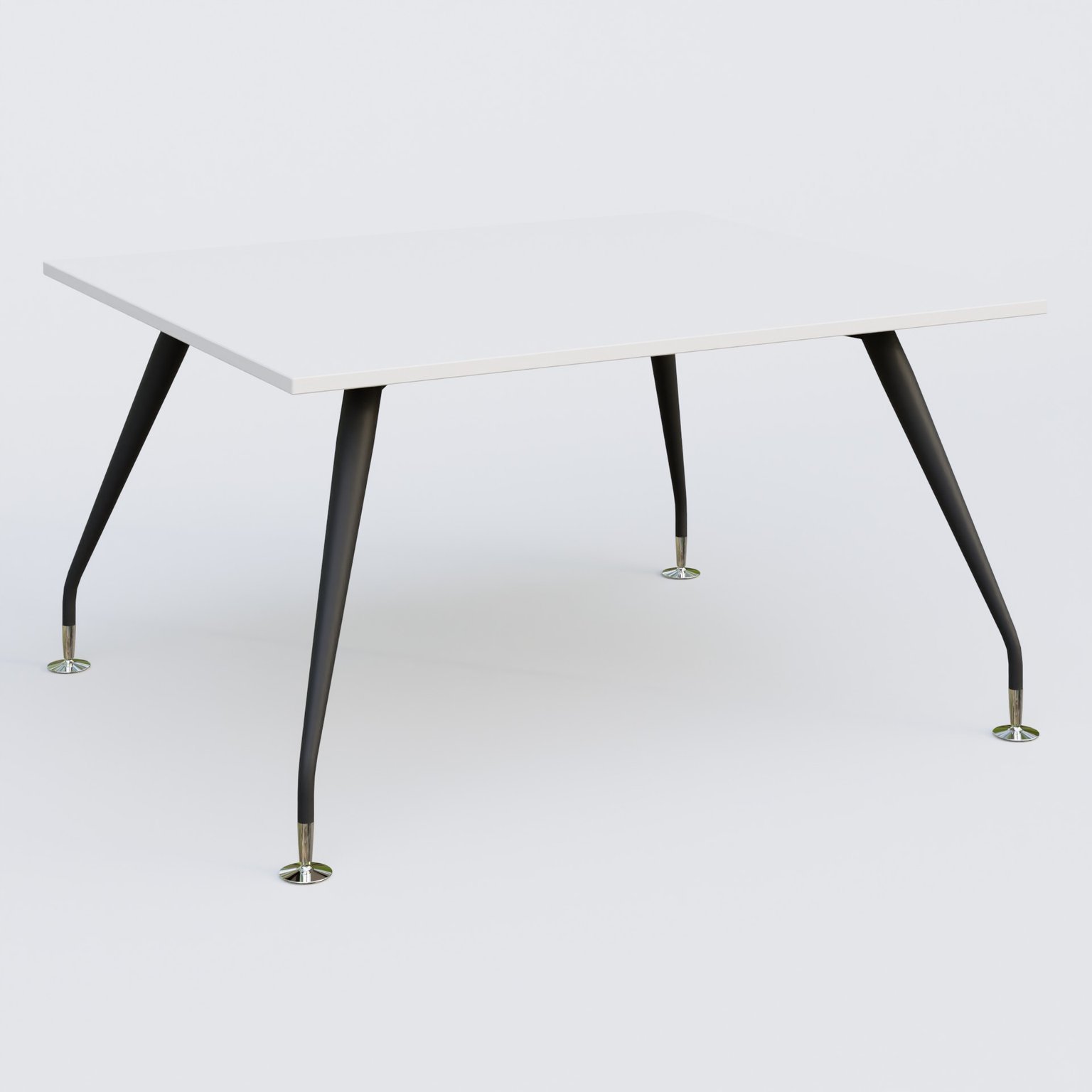 K5 plan droit 140*120 cm. Plateau Blanc et pietement Noir Mat avec base chromé.