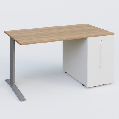 [Pas de famille] - [Pas de sous famille] - K1 Plateau droit 140x80 avec tour de rangement sous plateau à droite. Plateau Noyer et pietement Aluminium