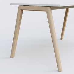 [Pas de famille] - [Pas de sous famille] - Bureau K9 piètement incliné en bois et plateau 80*80 cm. Plateau Blanc et pietement bois massif de hêtre.