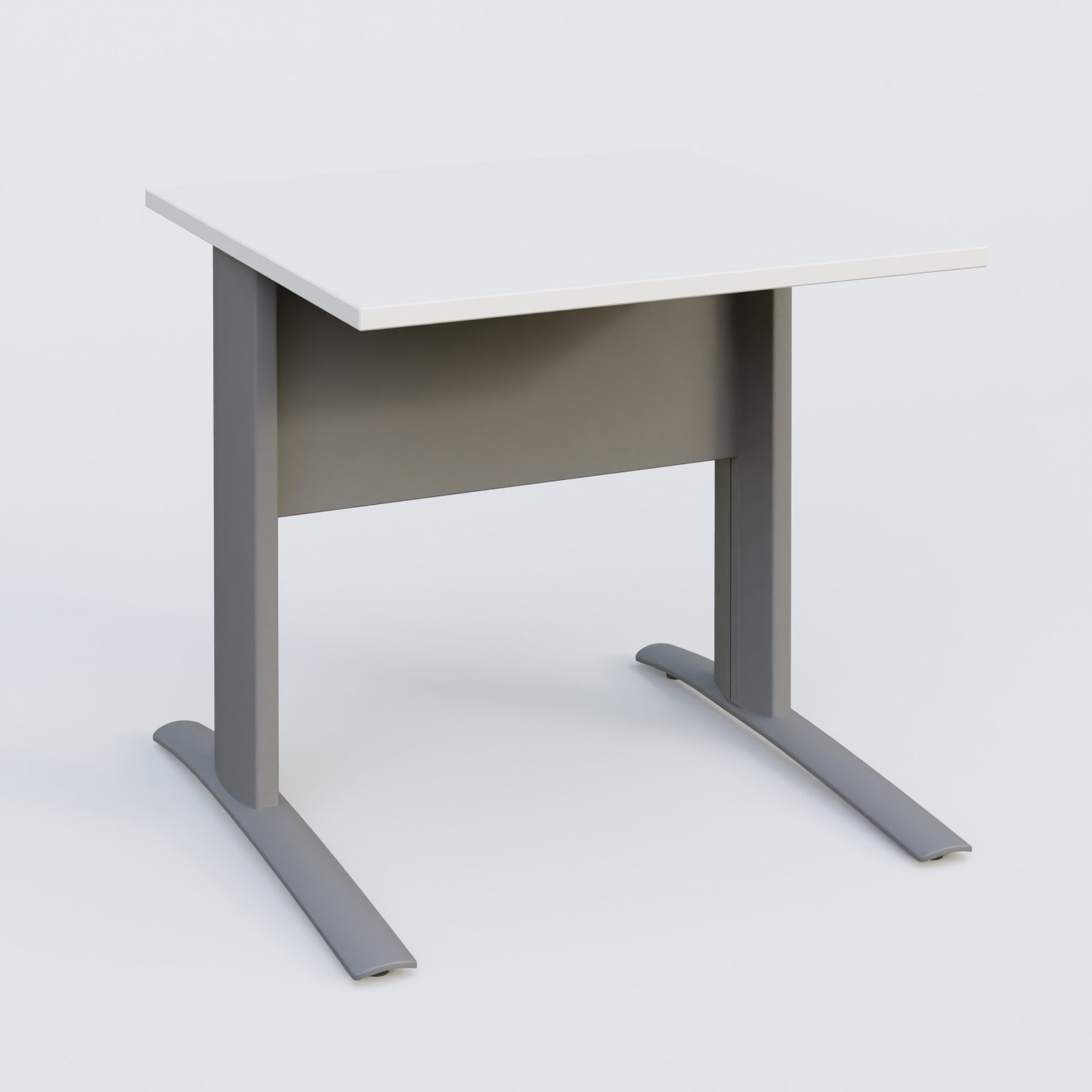 K1 Plateau droit 80x80 avec voile de fond métal. Plateau Blanc et pietement Aluminium
