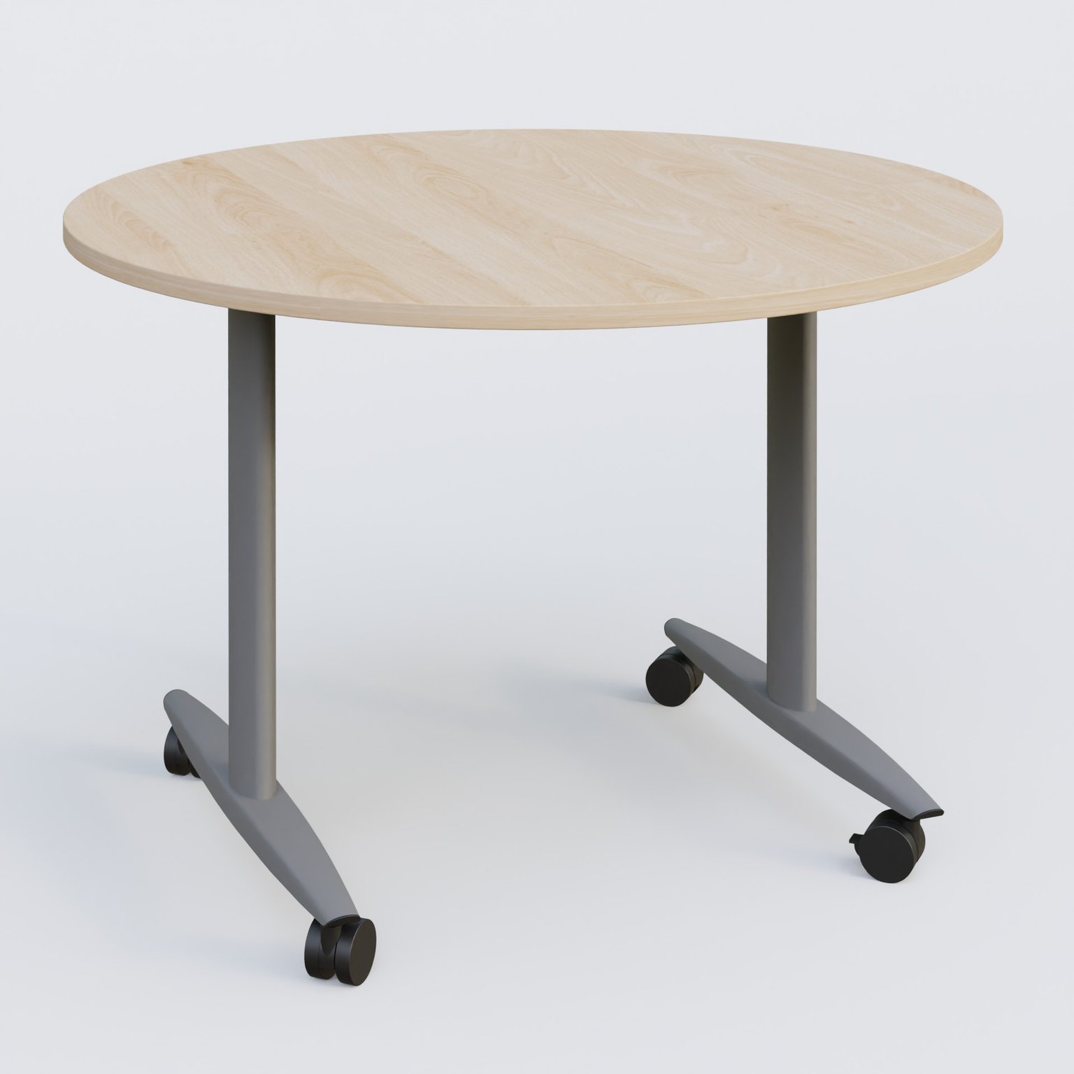 Table ronde abattante gamme Design D110 cm. Plateau Hêtre et pietement Aluminium.