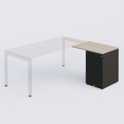[Pas de famille] - [Pas de sous famille] - K3 retour direct 80x60cm sur caisson métal HB P.60cm 3 tiroirs. Plateau Acacia et caisson Noir Mat