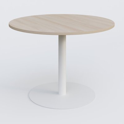 TABLES DE REUNION - Ronde - Table ronde diametre 100 cm avec pieds colonne centrale. Plateau Acacia et pietement Blanc