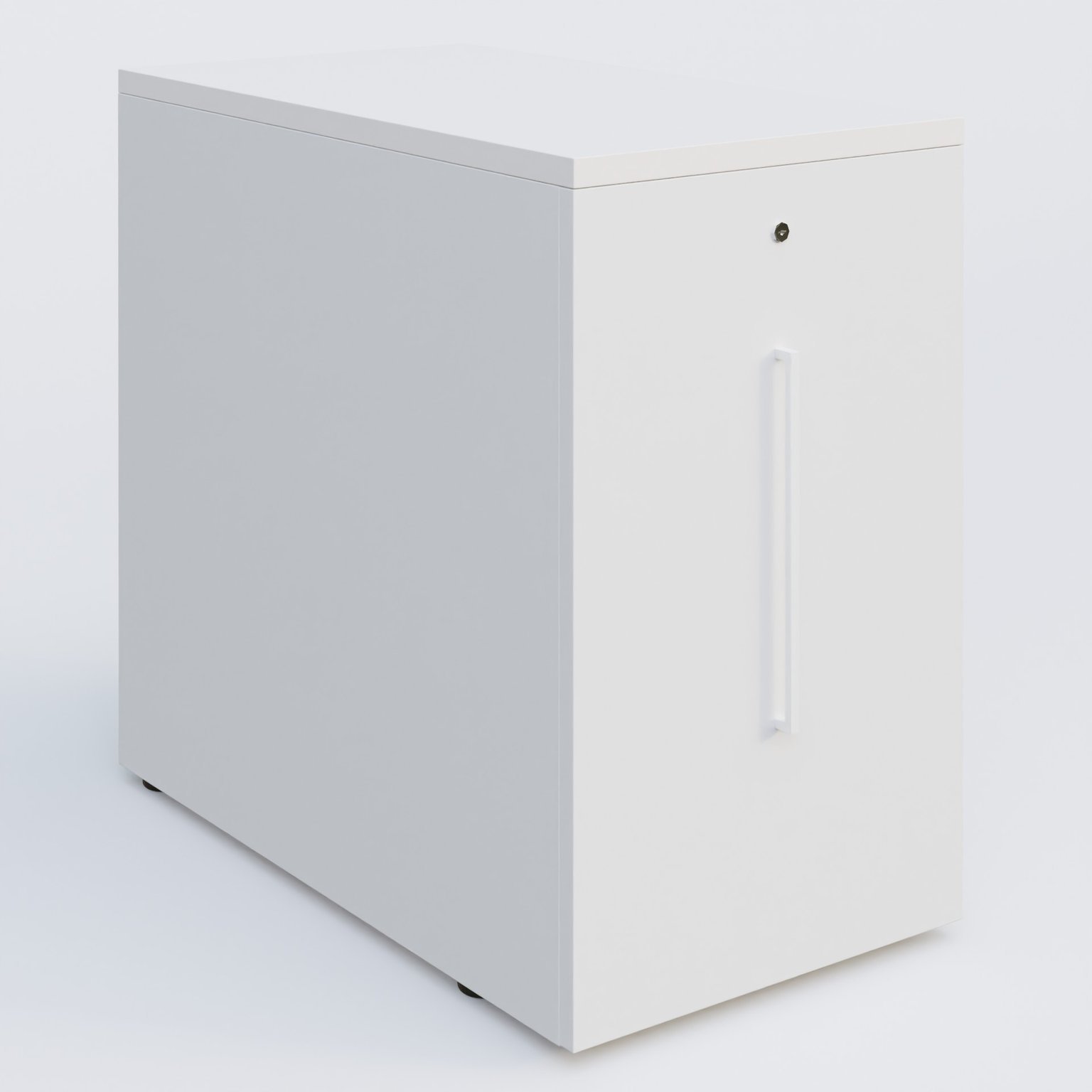 Tour de rangement hauteur de bureau 72 cm position à gauche. Caisson Blanc et top de finition Blanc.