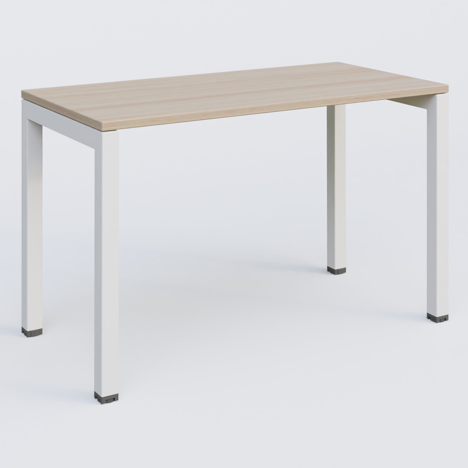 K3 Plateau droit 120x60 pieds fixe. Plateau Acacia et pietement Blanc.