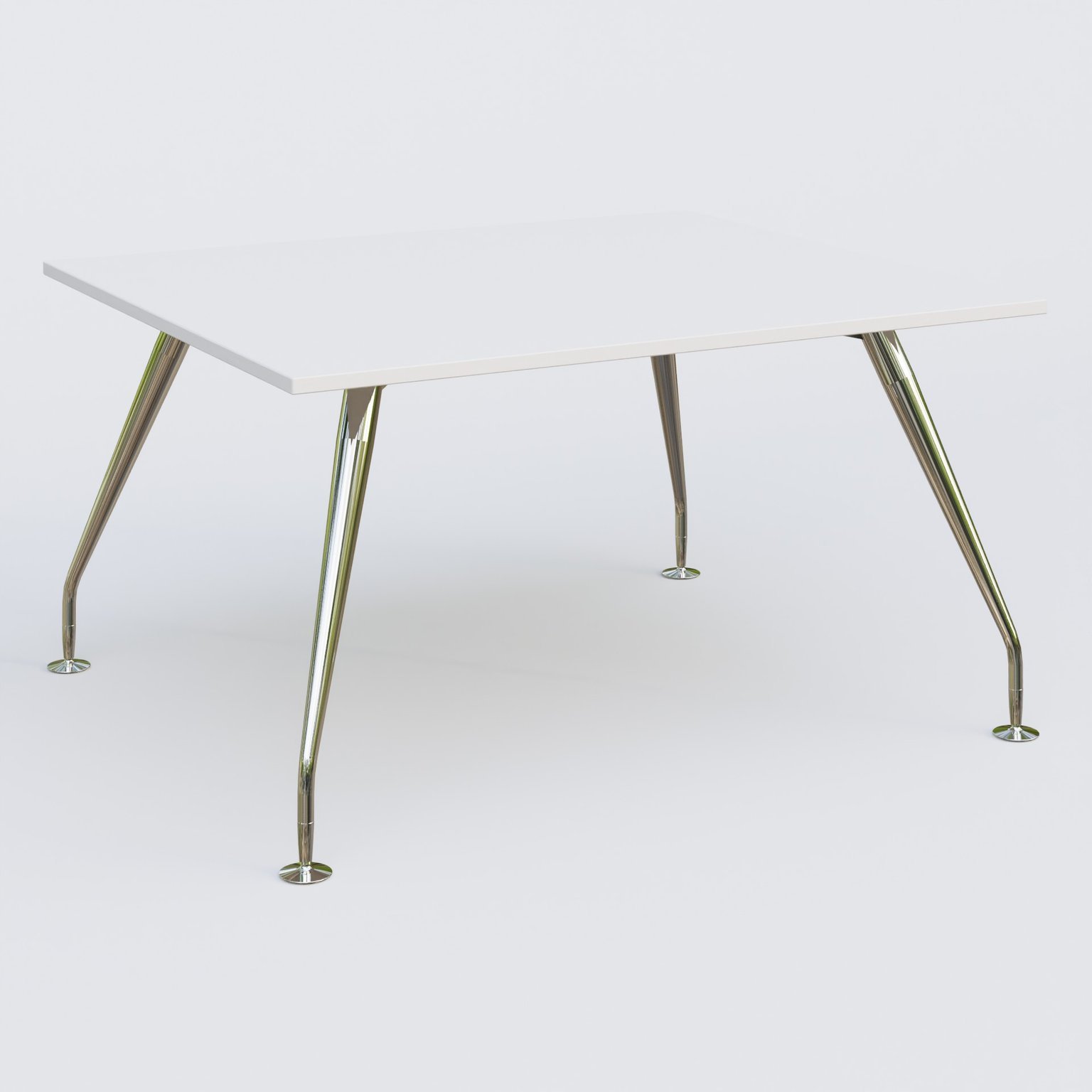 K5 plan droit 140*120 cm. Plateau Blanc et pietement Chrome avec base chromé.