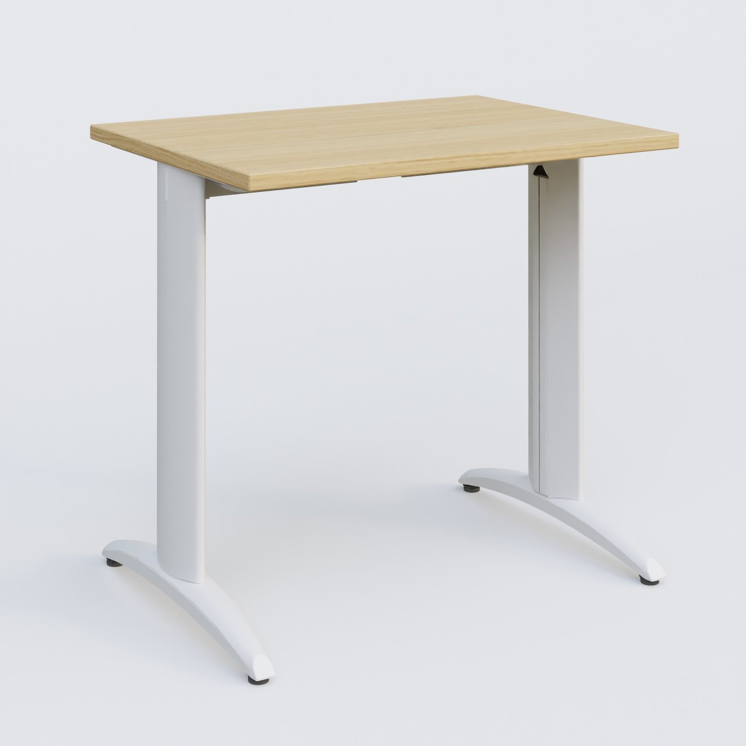 K2 Plateau droit 80x60 pieds fixe. Plateau Chêne clair et pietement Blanc.