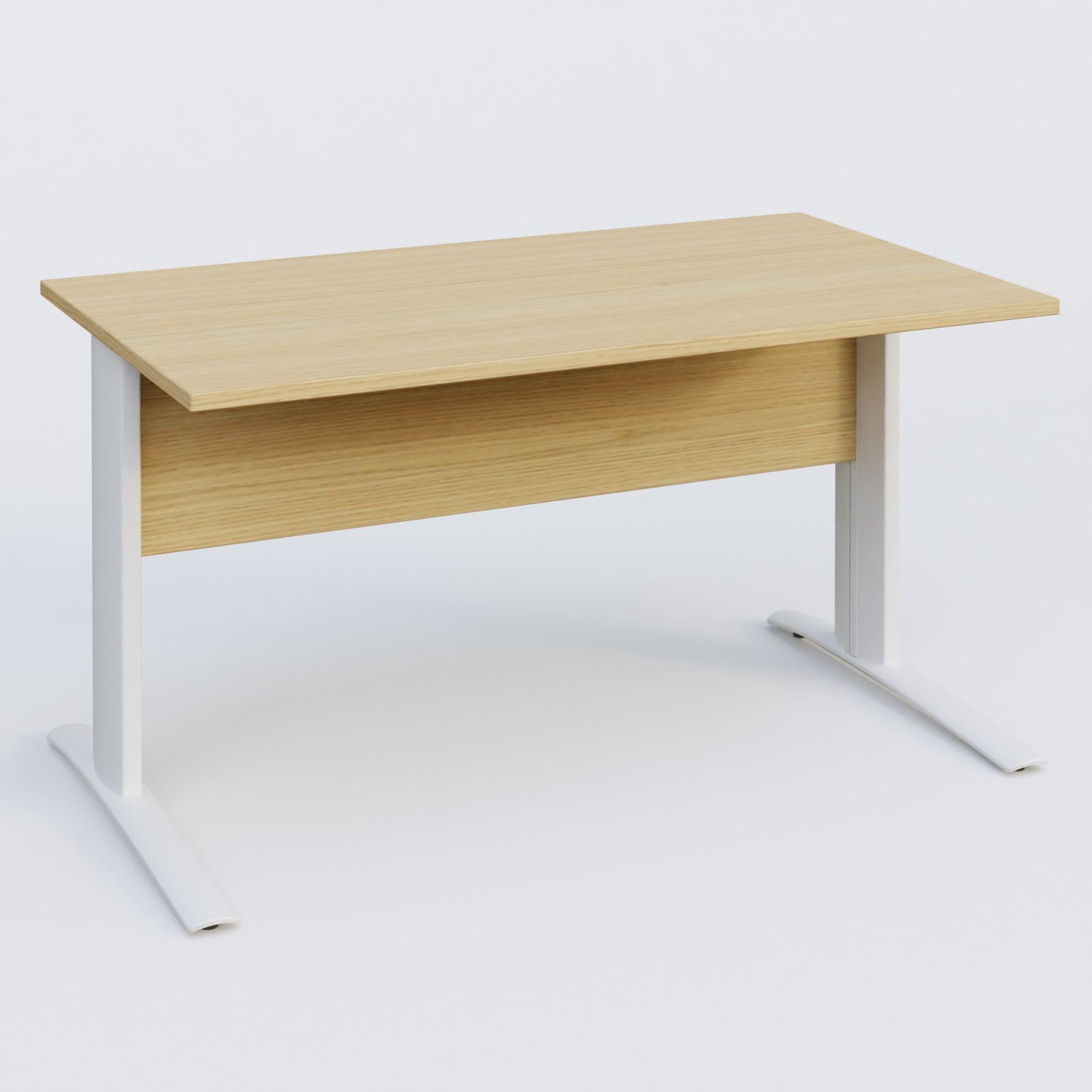 K1 Plateau droit 140x80 avec voile de fond bois. Plateau Chêne clair et pietement Blanc