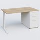 K1 Plateau droit 140x80 avec caisson porteur sous plateau mélamine à droite. Plateau Chêne naturel et pietement Blanc