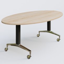 [Pas de famille] - [Pas de sous famille] - Table ovale de la gamme LEM 200-110 cm. Plateau Hêtre et pietement Noir/Chrome.