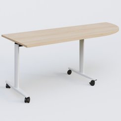 TABLES ABATTANTES - Plateaux 25 mm - Module d'angle 90° pour table abattante gamme Design 200-80 cm à droite. Plateau Hêtre et pietement Blanc.