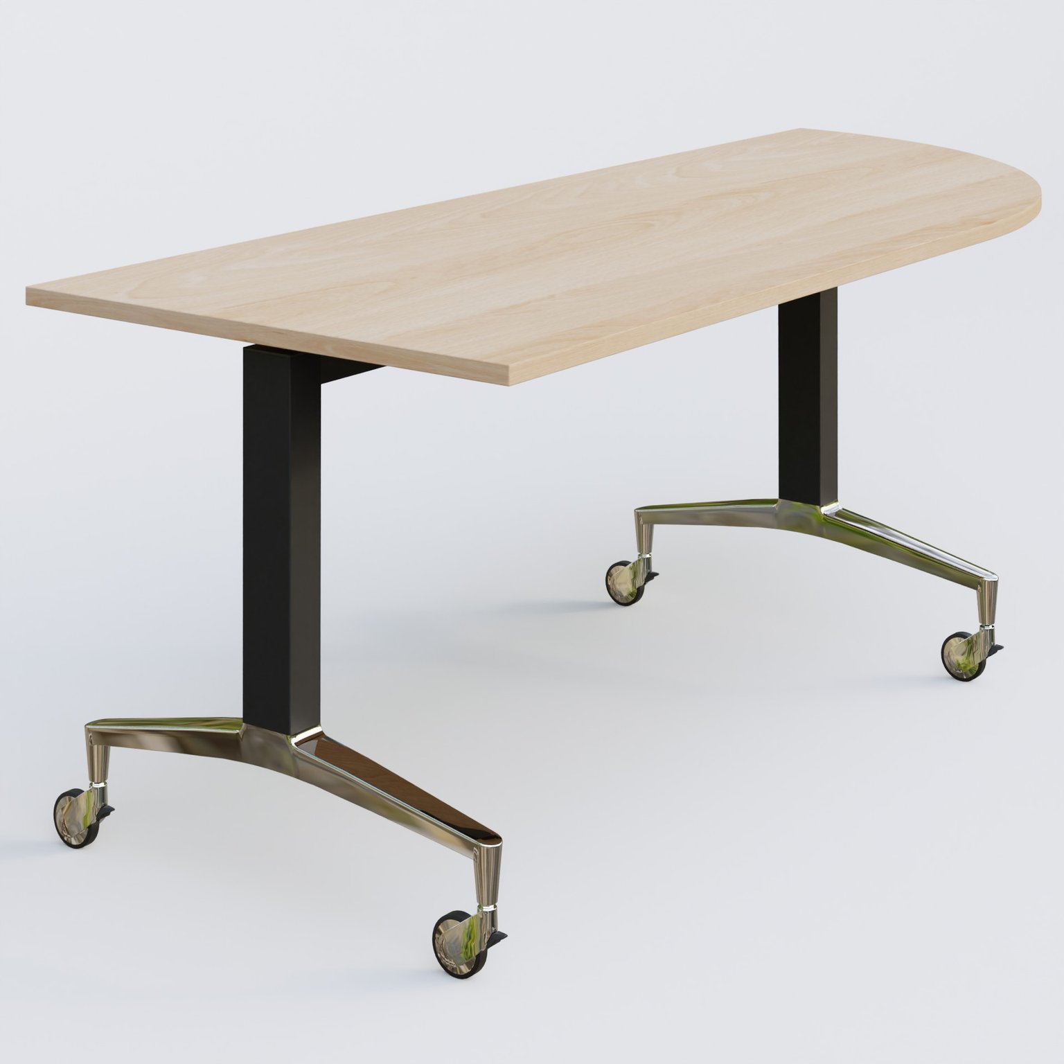 Module d'angle à 90° intégré coté droit de la gamme LEM 200-110 cm. Plateau Hêtre et pietement Noir/Chrome.
