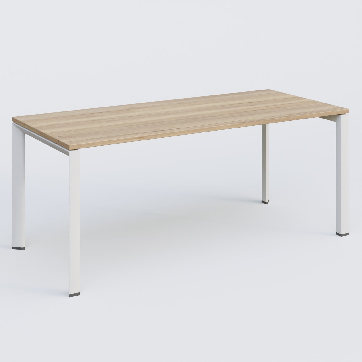 K7 plan droit 180*80 sur pieds fixe. Plateau Chêne naturel et pietement Blanc