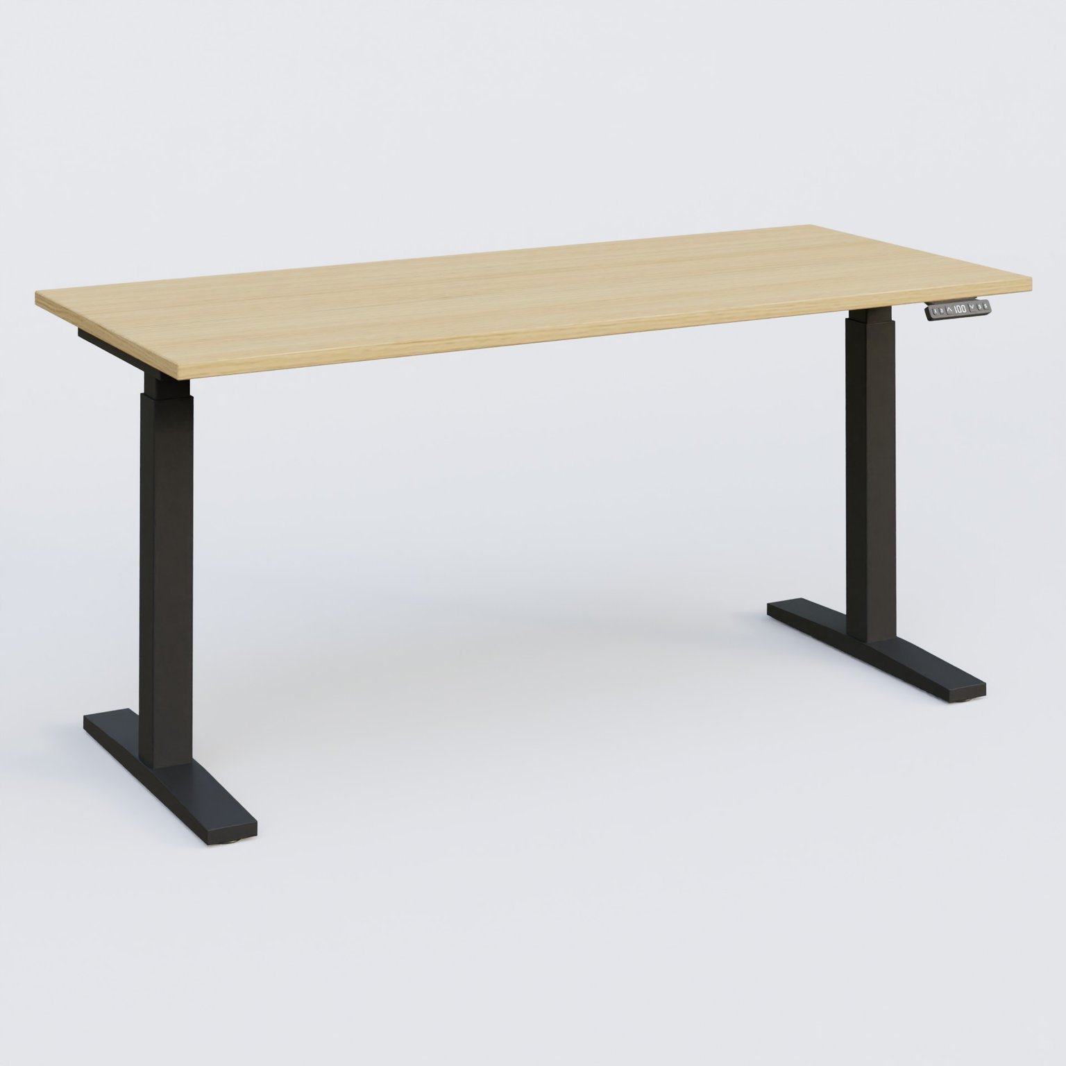 Poste solo 160*70 réglable en hauteur éléctriquement de 70-120 cm gamme KPro2. Plateau Chêne clair et pietement Noir.