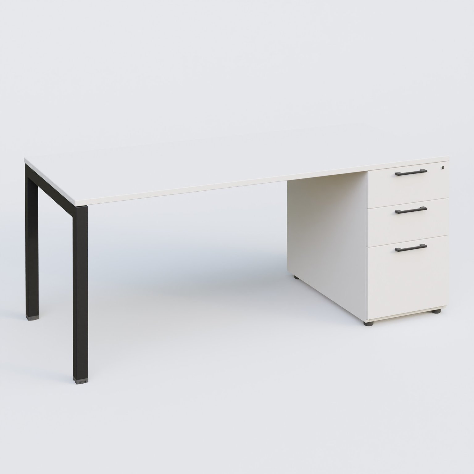 K3 Plateau droit 160x80 avec caisson porteur mélamine. Plateau ,caisson Blanc et pietement Noir Mat