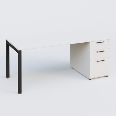 [Pas de famille] - [Pas de sous famille] - K3 Plateau droit 160x80 avec caisson porteur mélamine. Plateau ,caisson Blanc et pietement Noir Mat