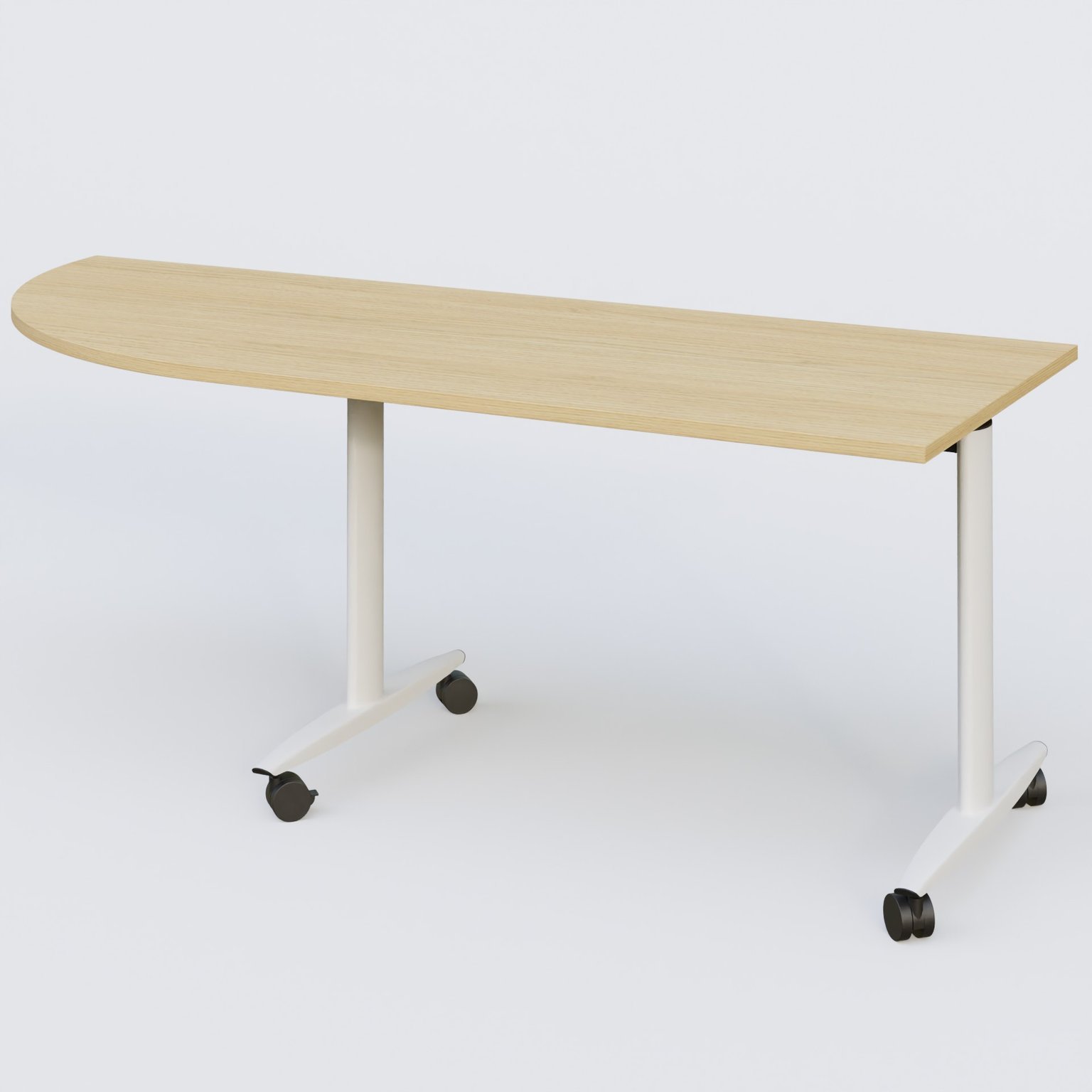 Module d'angle 90° pour table abattante gamme Design 200-80 cm à gauche. Plateau Chêne clair et pietement Blanc.
