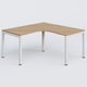 Bureau compact L 160/160 P 80/80 gamme K3. Plateau Noyer et pietement Blanc.