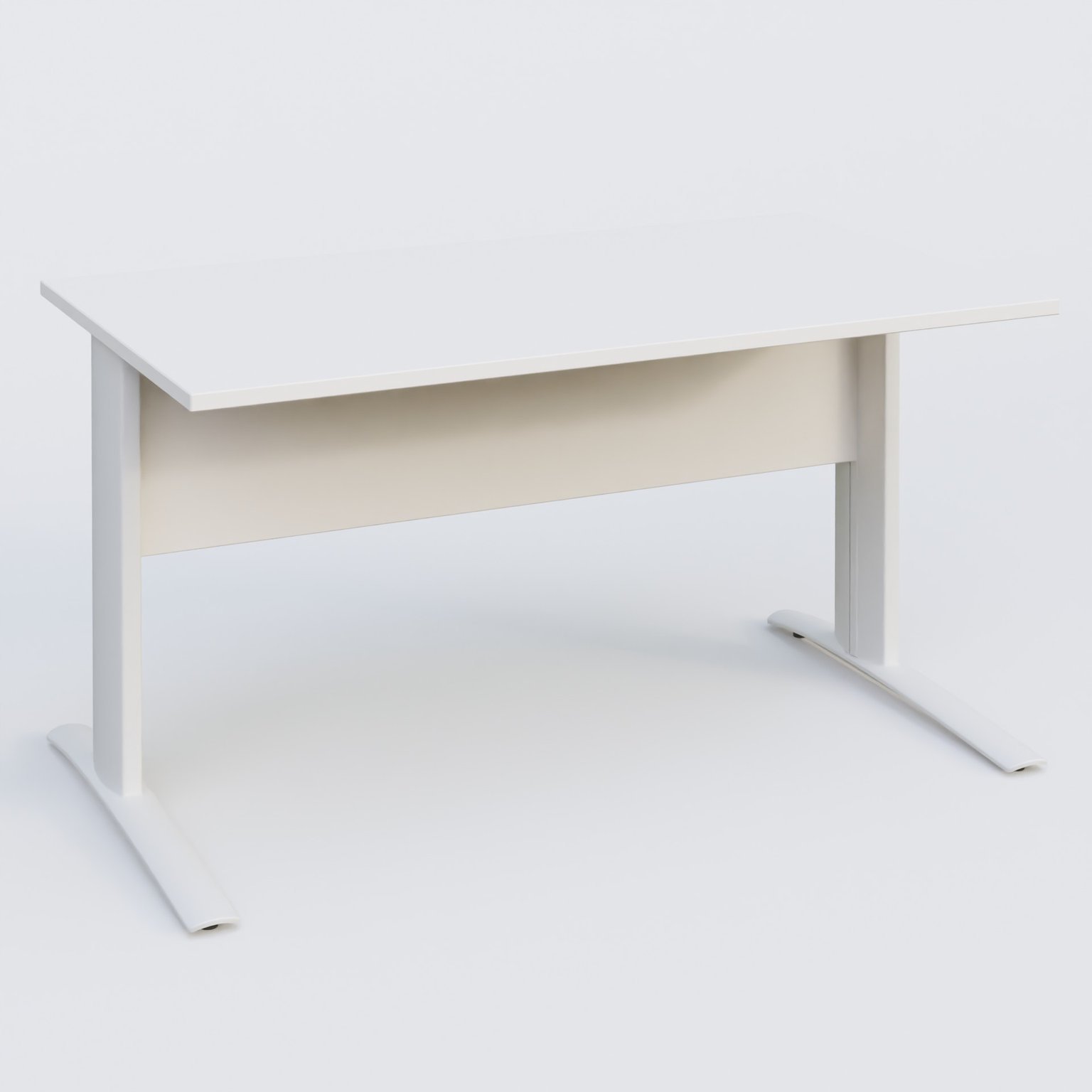 K1 Plateau droit 140x80 avec voile de fond bois. Plateau Blanc et pietement Blanc