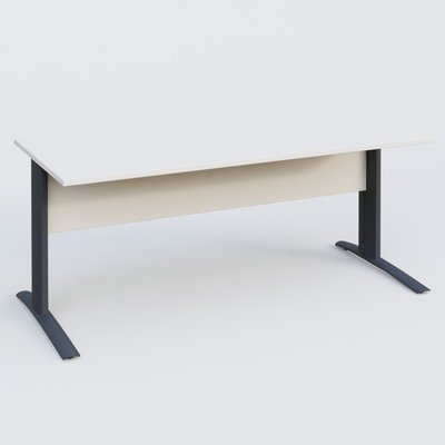 Gamme K1 - Plans droits - K1 Plateau droit 180x80 avec voile de fond bois. Plateau Blanc et pietement Anthracite