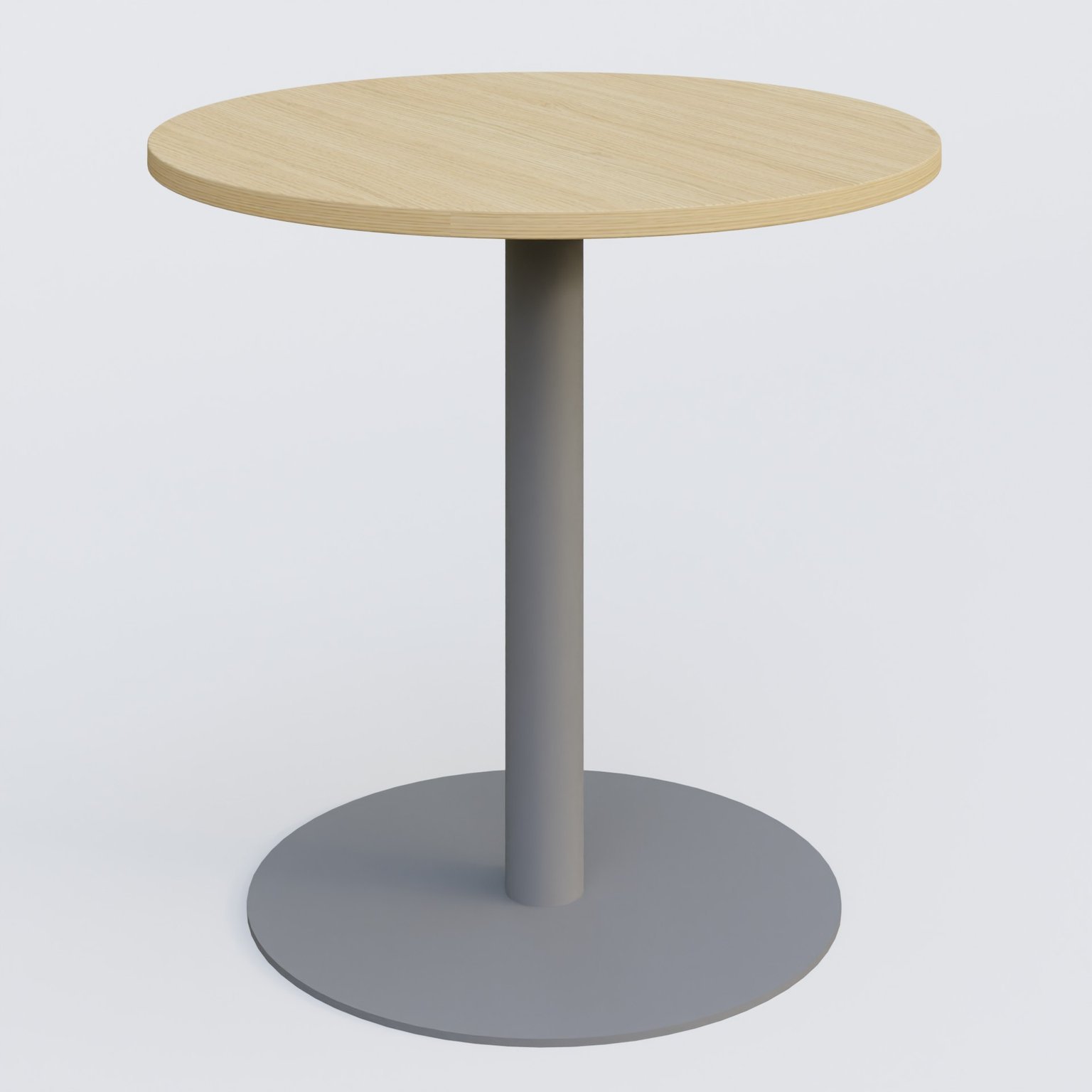 Table de réunion pietement colonne plateau D 80 cm. Plateau Chêne clair et pietement Aluminium.