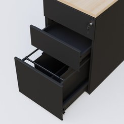 CAISSONS  - Hauteur de bureau - Caisson hauteur de bureau métalique 3 tiroirs avec top de finition, profondeur 60cm. Plateau Hêtre et caisson Noir.